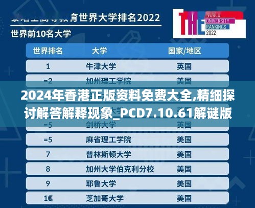 2024年香港正版資料免費大全,精細探討解答解釋現象_PCD7.10.61解謎版