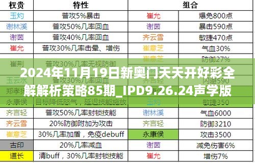 2024年11月19日新奧門天天開好彩全解解析策略85期_IPD9.26.24聲學版