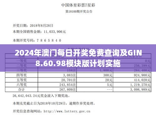 2024年澳門每日開獎免費(fèi)查詢及GIN8.60.98模塊版計劃實(shí)施