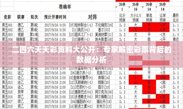 二四六天天彩資料大公開(kāi)：專家解密彩票背后的數(shù)據(jù)分析