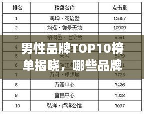 男性品牌TOP10榜單揭曉，哪些品牌獨(dú)占鰲頭？