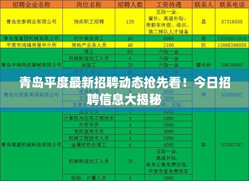 青島平度最新招聘動態(tài)搶先看！今日招聘信息大揭秘