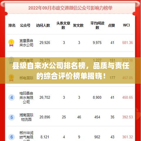 縣級自來水公司排名榜，品質(zhì)與責(zé)任的綜合評價(jià)榜單揭曉！