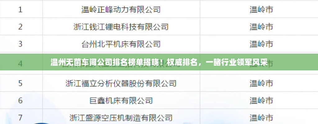 溫州無菌車間公司排名榜單揭曉！權(quán)威排名，一睹行業(yè)領軍風采